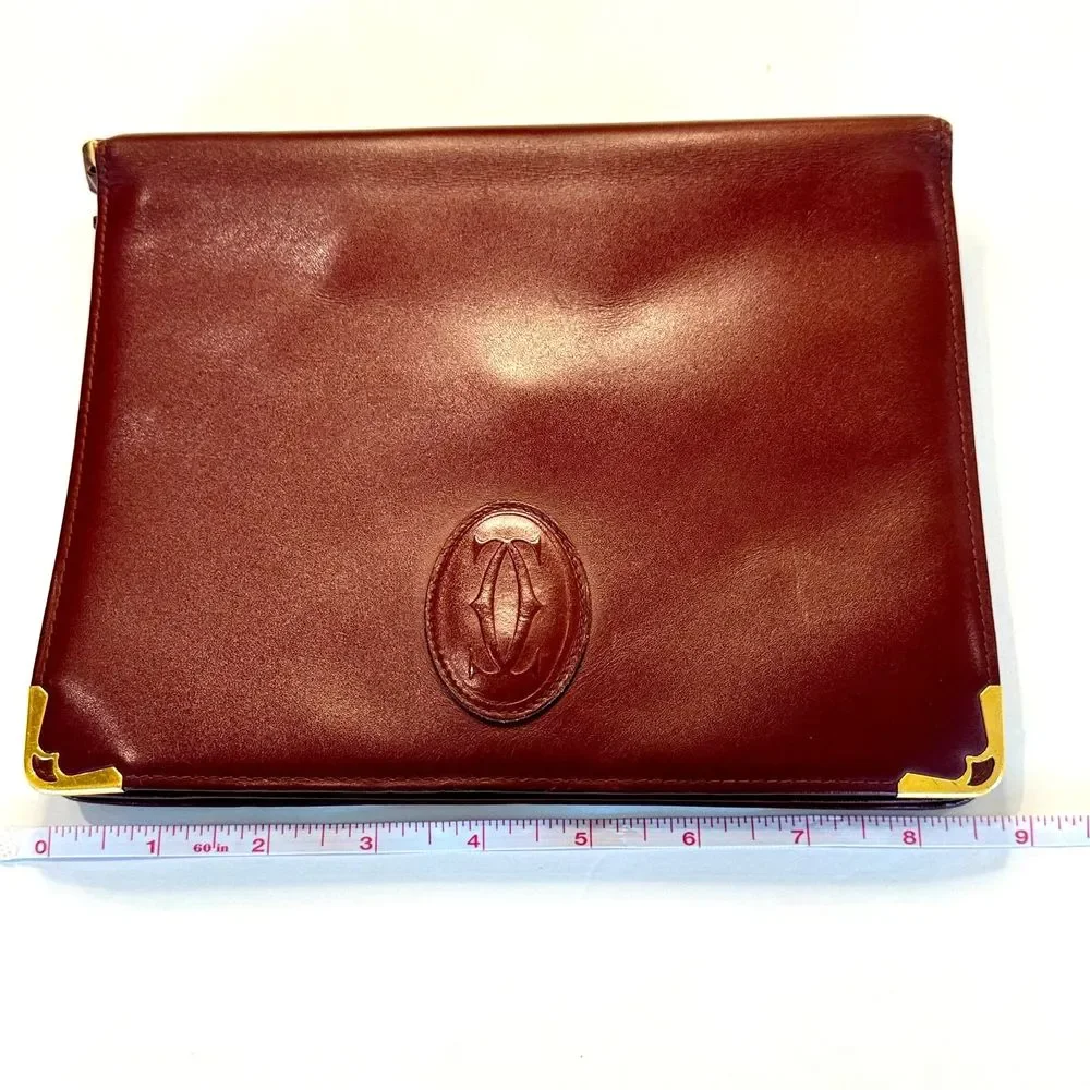 CARTIER Burgundy Bordeaux Leather Clutch Purse Bag - Authentic - Picture 14 of 16